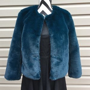 NWT Levivel 1206 Teal Blue Faux Fur Jacket